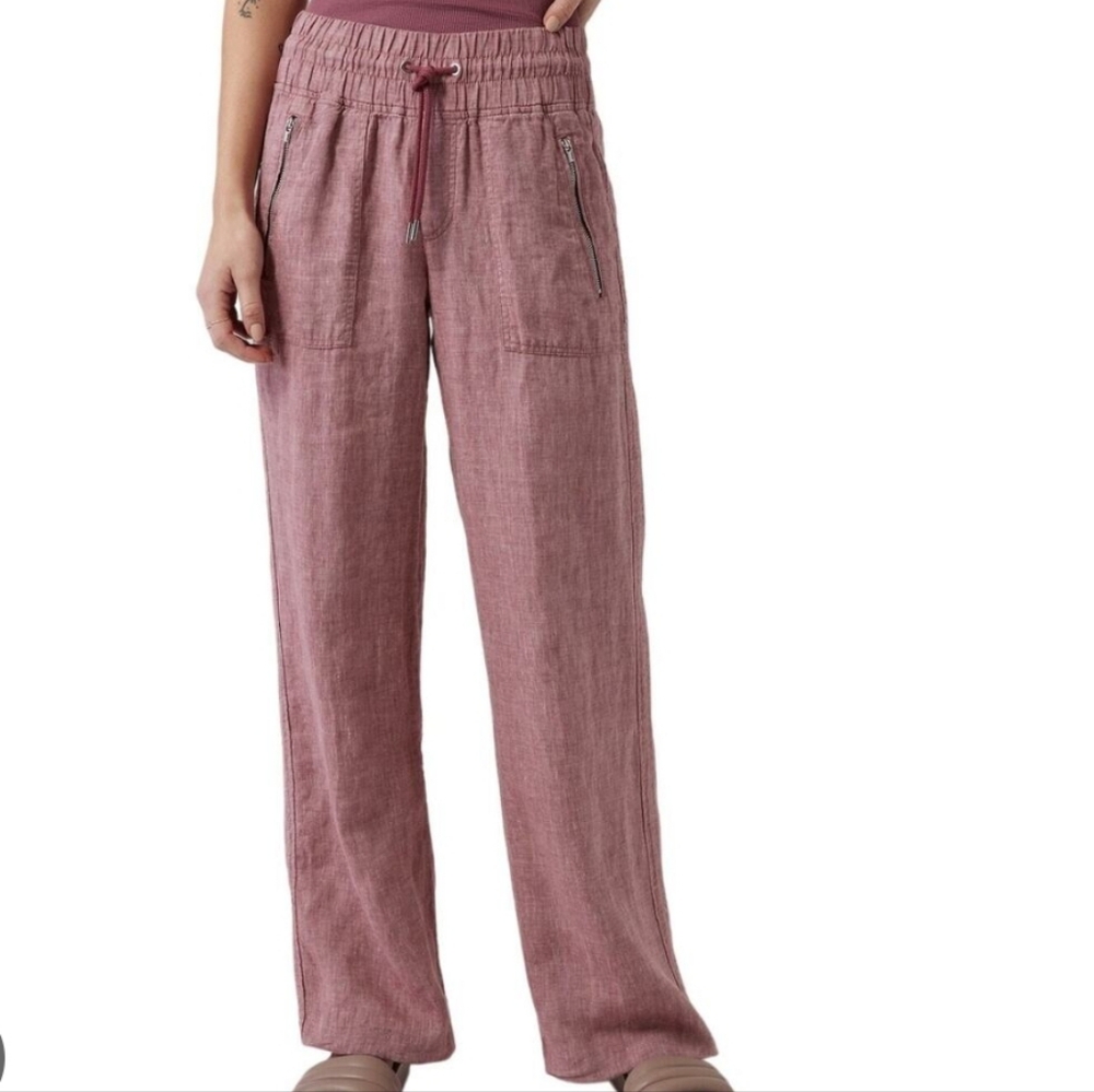 Athleta Cabo Linen Wide-leg Pants Plus Size 16 Red Grape Color Casual Sporty